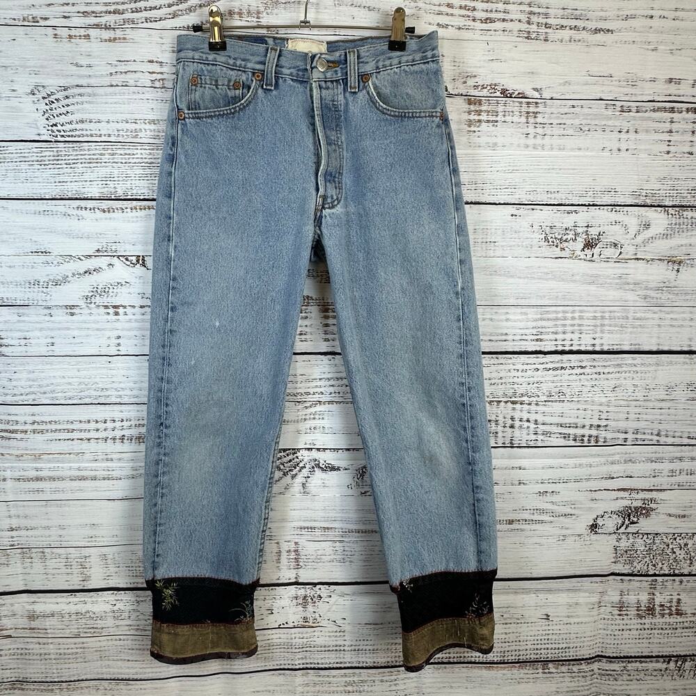 VTG 90s Levis 501 Bella Dahl Crop Patch Jeans USA Button Fly Womens 29 Fit 28x28